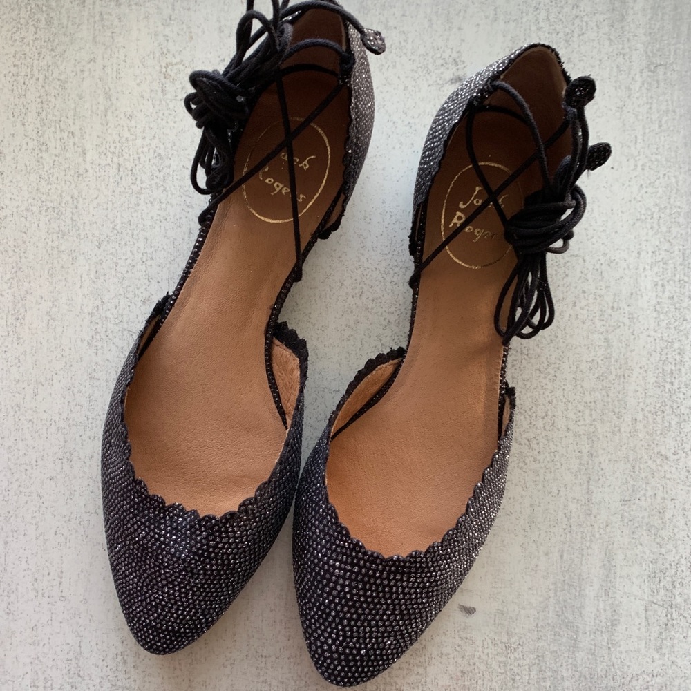 Jack Rogers Camille Sparkle Black Pointed Flats 8